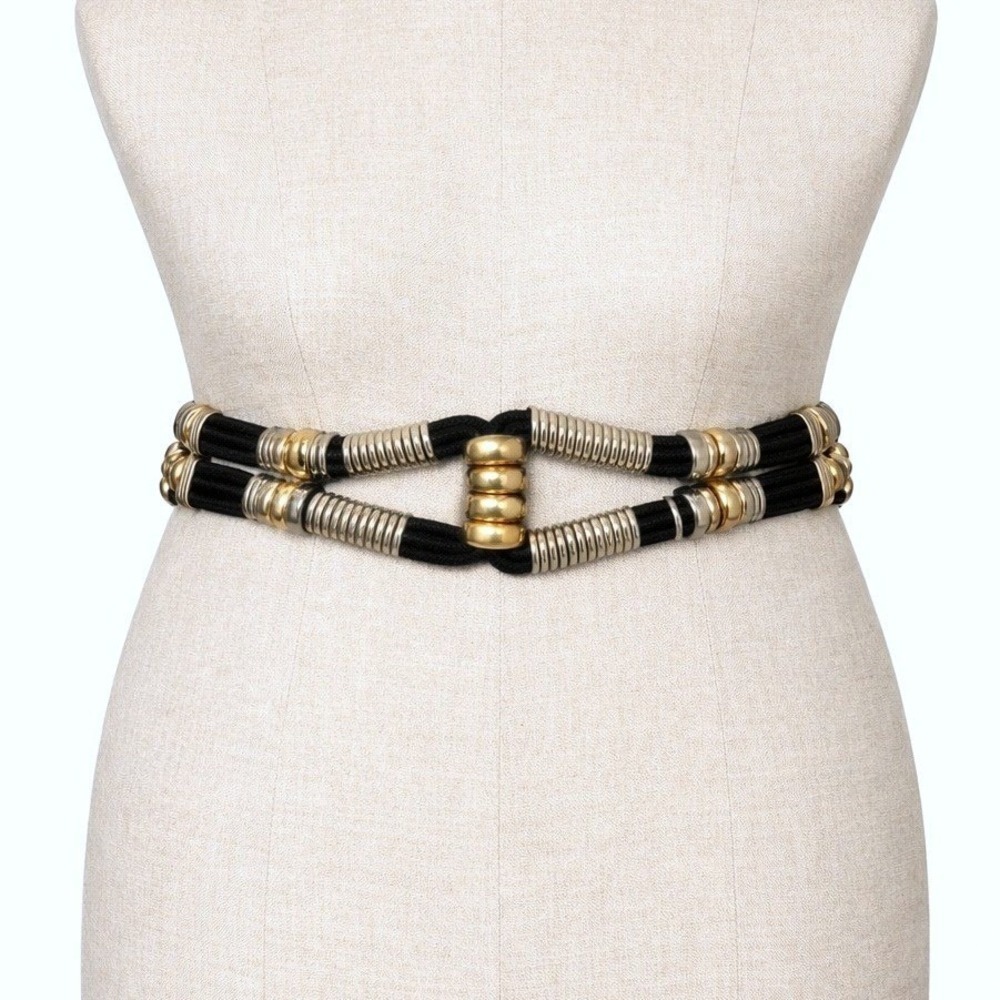 Vintage Tribal Beaded Cord Belt Adjustable 32–40 Inch